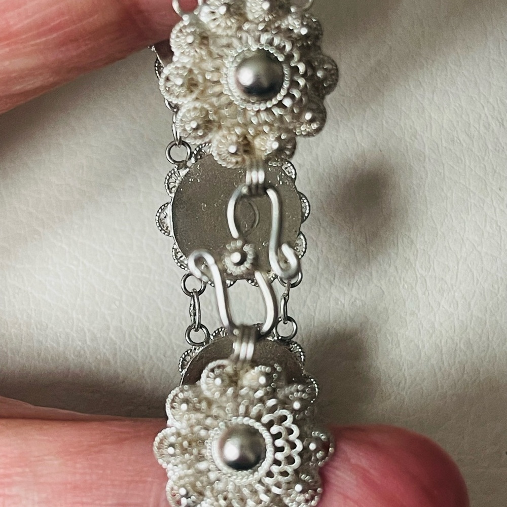 VTG Sterling Silver - SIAM Cannetille Flower Link 7.5" Chain Bracelet - 16g - Picture 4 of 6